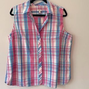 Talbots Plaid Sleeveless Button-down Shirt